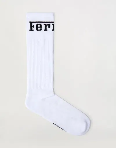 Ferrari Cotton Blend Socks With  Logo In Optical White