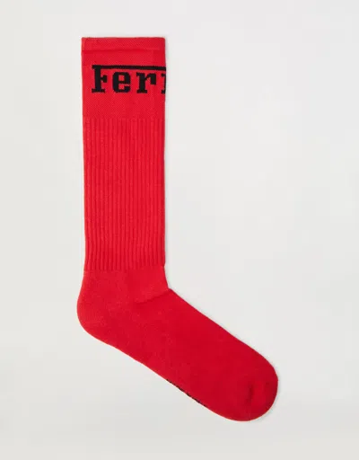 Ferrari Cotton Blend Socks With  Logo In Red