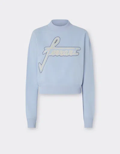 Ferrari Cotton Crew-neck Sweatshirt With Embroidery In Blue
