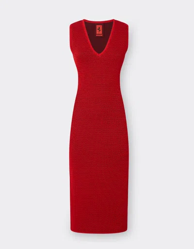 Ferrari Cotton Dress With Contrast Taping In Rosso Dino