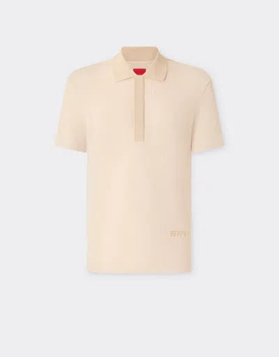 Ferrari Cotton Pique Polo Shirt With  Logo In Neutral