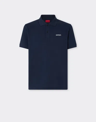 Ferrari Cotton Polo Shirt With  Logo In Blue