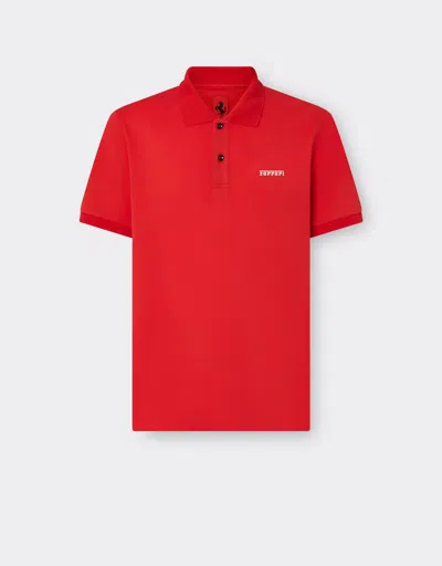 Ferrari Cotton Polo Shirt With  Logo In Red