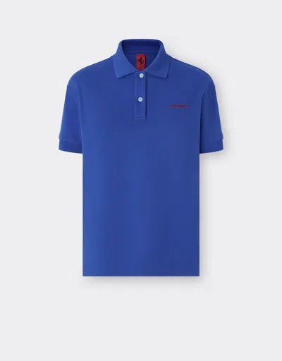 Ferrari Cotton Polo Shirt With  Silicone Logo In Antique Blue