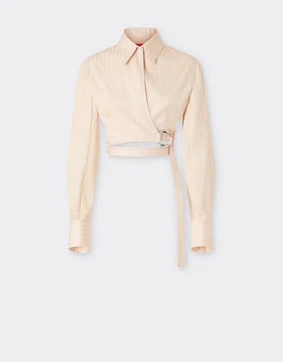 Ferrari Cotton Shirt With  Monogram Motif In Neutral