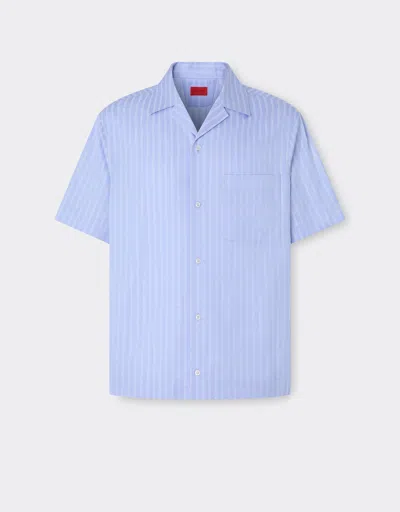 Ferrari Cotton Shirt With  Monogram Pattern In Blue