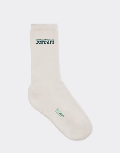 Ferrari Cotton Socks With Jacquard Logo In Ecru