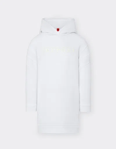 Ferrari Cotton Sweatshirt Dress With  Logo In Optical White