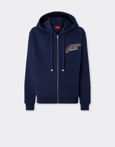 Ferrari Cotton Sweatshirt With Zip And  Patch In Blue