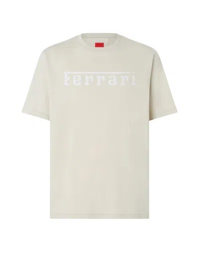 Ferrari Crew Neck Short Sleeve Cotton T-shirt In Neutral