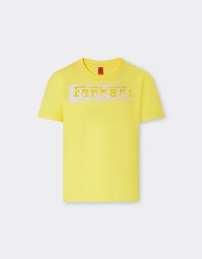 Ferrari Cotton T-shirt With Brushed-effect  Logo In Yellow