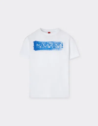 Ferrari Cotton T-shirt With Brushed-effect  Logo In White