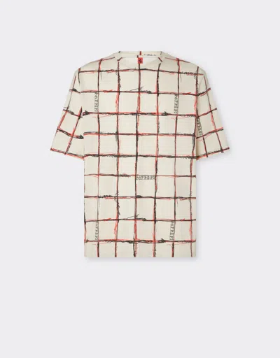 Ferrari Cotton T-shirt With Check Print In Ecru