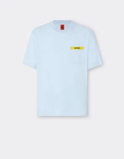 Ferrari Cotton T-shirt With Contrast Detail In Azure