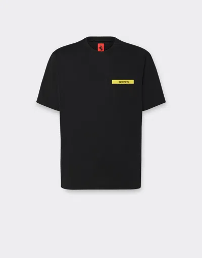 Ferrari Cotton T-shirt With Contrast Detail In Black