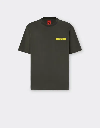 Ferrari Cotton T-shirt With Contrast Detail In Military