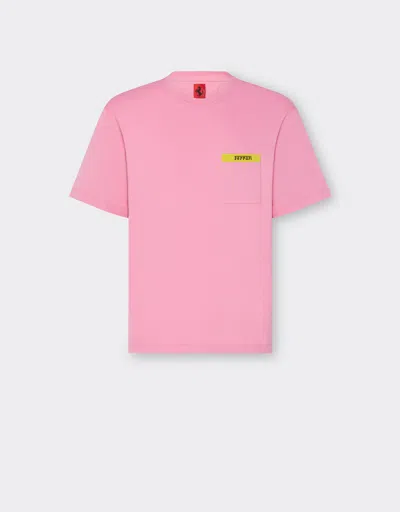 Ferrari Cotton T-shirt With Contrast Detail In Peony