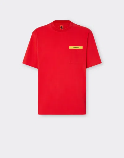 Ferrari Cotton T-shirt With Contrast Detail In Rosso Corsa