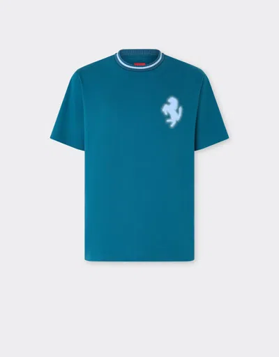 Ferrari Cotton T-shirt With Embossed Prancing Horse In Blue