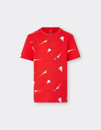 Ferrari Cotton T-shirt With  Cars Print In Rosso Corsa