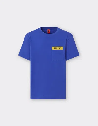 Ferrari Cotton T-shirt With  Logo In Antique Blue