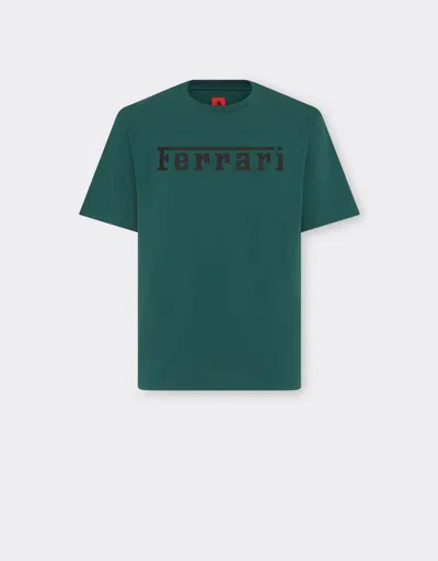 Ferrari Cotton T-shirt With  Logo In Ficus Green