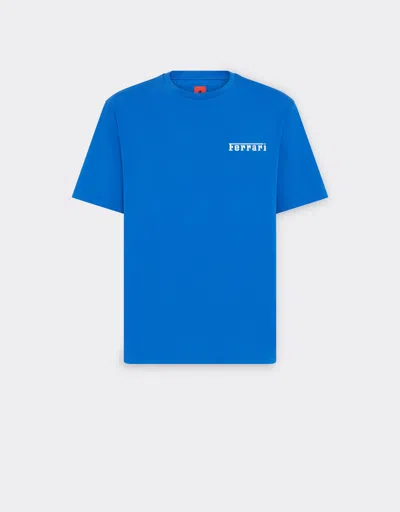 Ferrari Cotton T-shirt With  Logo In Klein Blue