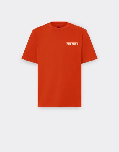 Ferrari Cotton T-shirt With  Logo In Racing Red