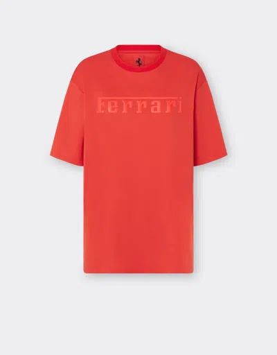 Ferrari Cotton T-shirt With  Logo In Rosso Dino