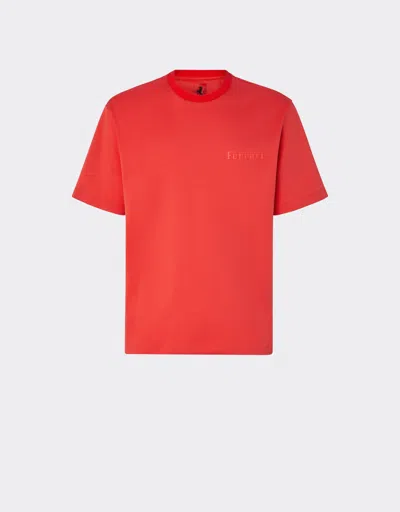 Ferrari Cotton T-shirt With  Logo In Rosso Dino