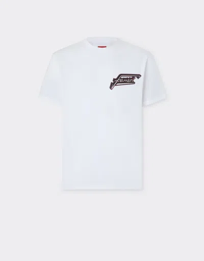 Ferrari Cotton T-shirt With  Patch In White