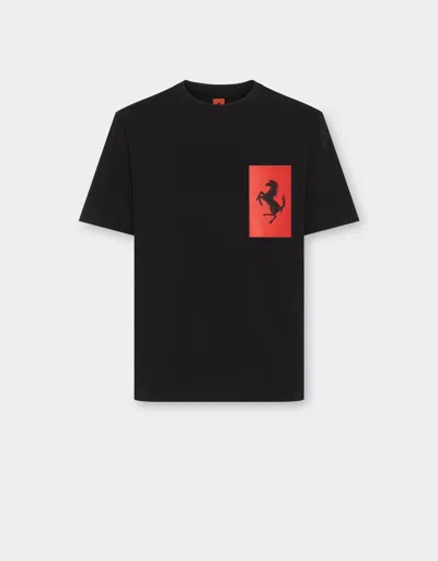 Ferrari Cotton T-shirt With Prancing Horse Detail In Black