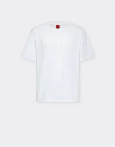 Ferrari Cotton T-shirt With  Logo In Optical White