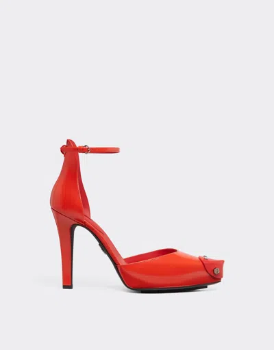 Ferrari Court Shoes In Brushed Leather In Rosso Dino