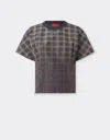 Ferrari Cropped T-shirt In Printed Nylon Check Chiné In Brown