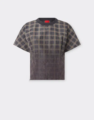 Ferrari Cropped T-shirt In Printed Nylon Check Chiné In Brown