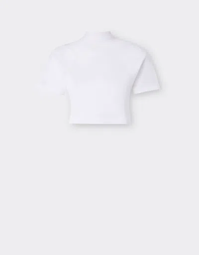 Ferrari Cropped T-shirt In Solid-colour Jersey In Optical White