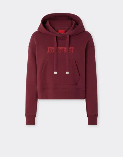 Ferrari Crop-top Cotton Sweatshirt With  Embroidery In Rubino