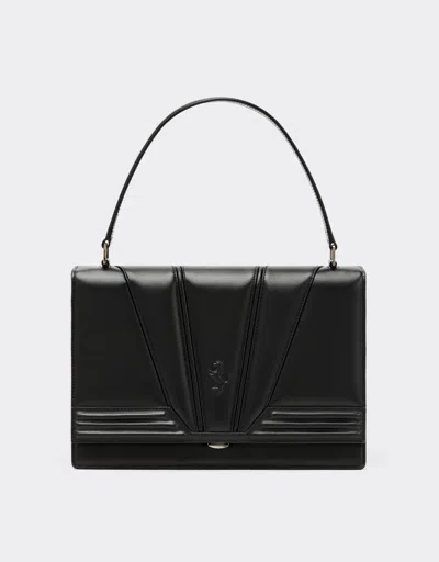 Ferrari Crossbody Bag In Smooth Leather With 3d Motifs In Black