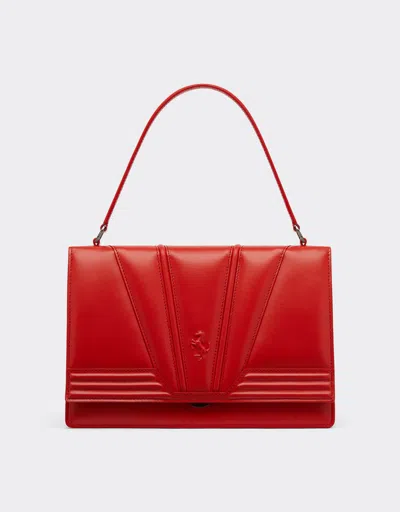 Ferrari Crossbody Bag In Smooth Leather With 3d Motifs In Rosso Dino
