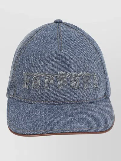 Ferrari Denim Baseball Cap Curved Brim Design In Blue