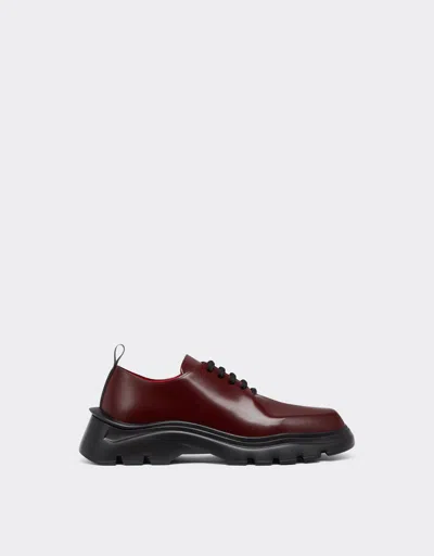 Ferrari Derby Shoes In Smooth Leather In Burgundy