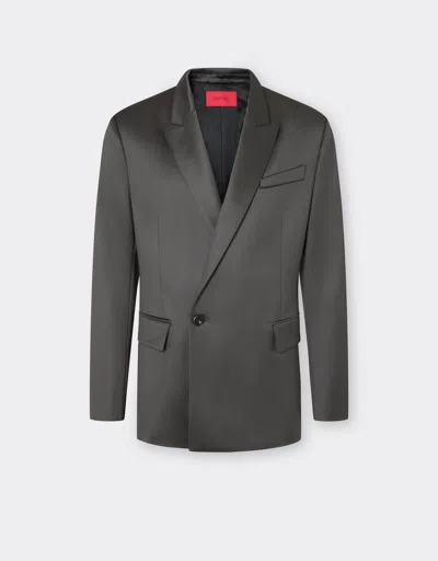 Ferrari Double-breasted Blazer In Cinzata Wool Satin In Graphite