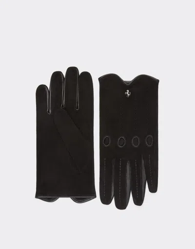 Ferrari Kids'  Driving Gloves In Nappa Leather And Suede In Black
