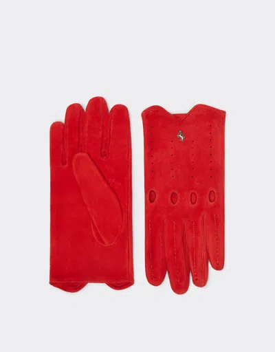 Ferrari Driving Gloves In Nappa Leather And Suede In Rosso Corsa
