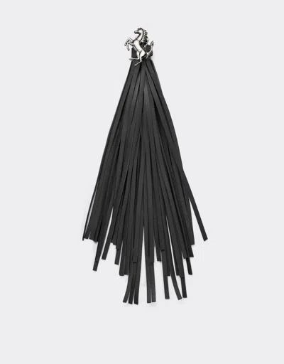 Ferrari Earrings With Prancing Horse Detail And Leather Tassel In Anthracite