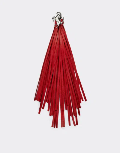 Ferrari Earrings With Prancing Horse Detail And Leather Tassel In Rosso Dino