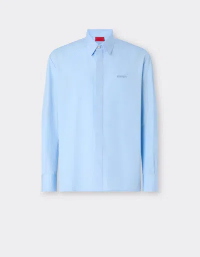 Ferrari Embroidered Cotton Poplin Shirt In Blue