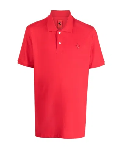Ferrari Embroidered-logo Short-sleeved Polo Shirt In Red