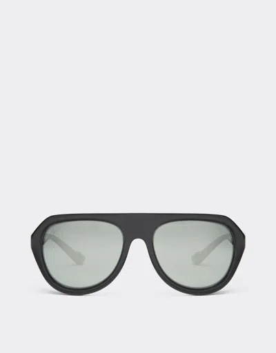 Ferrari Black Sunglasses With Leather Details And Polarised Mirror Lenses
